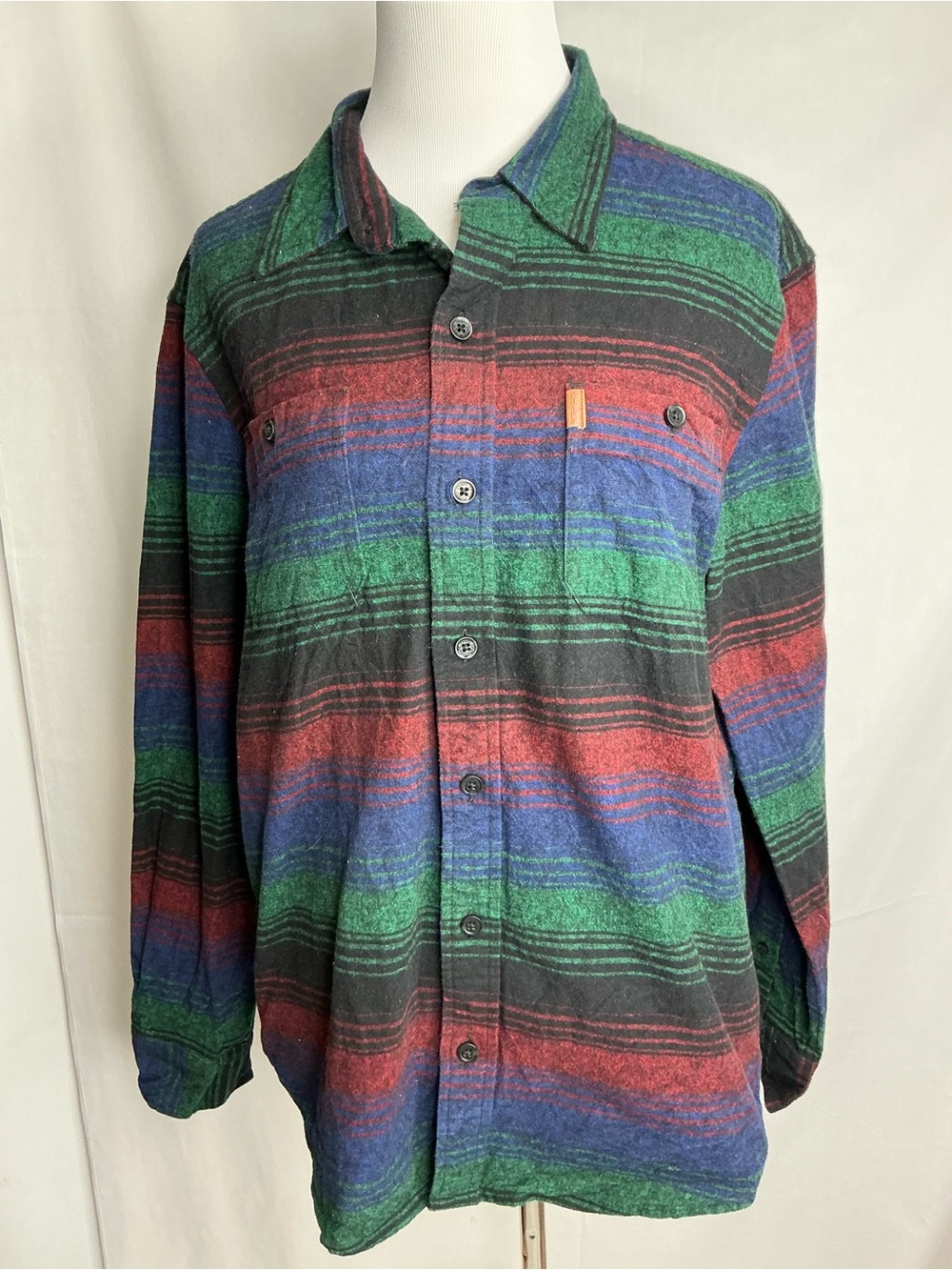 2228 - Chaps Multicolor Striped Flannel Shirt in Green, Blue & Red